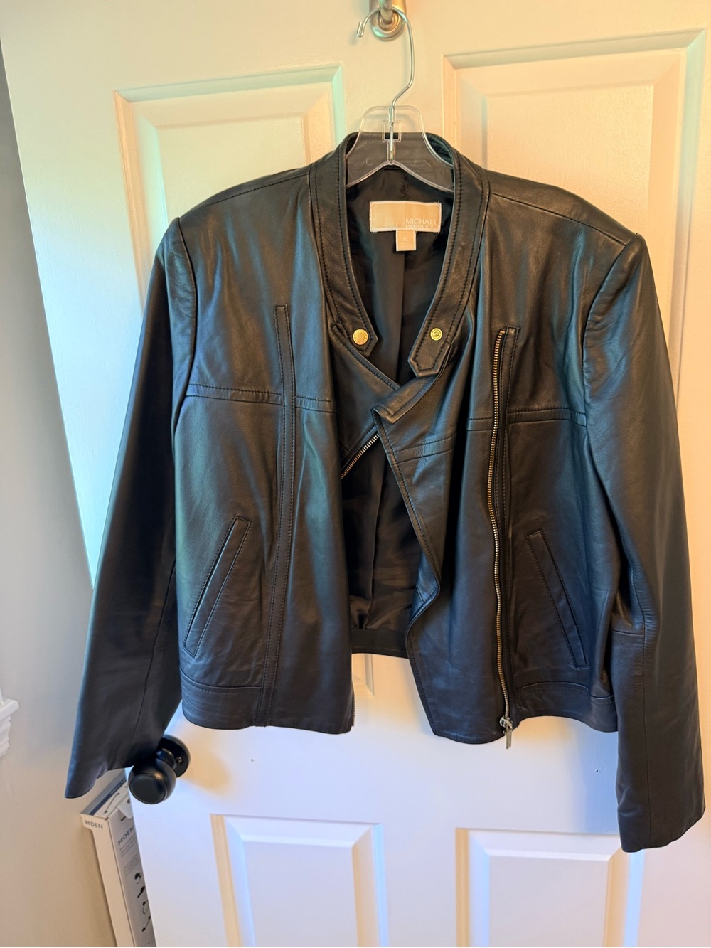Michael Kors XL Black Genuine Lamb Leather Moto